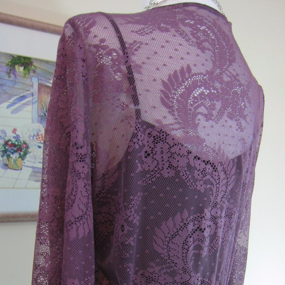 Raspberry Lace Wrap Blouse, Satin Belt  Sz L - Picture 5 of 11